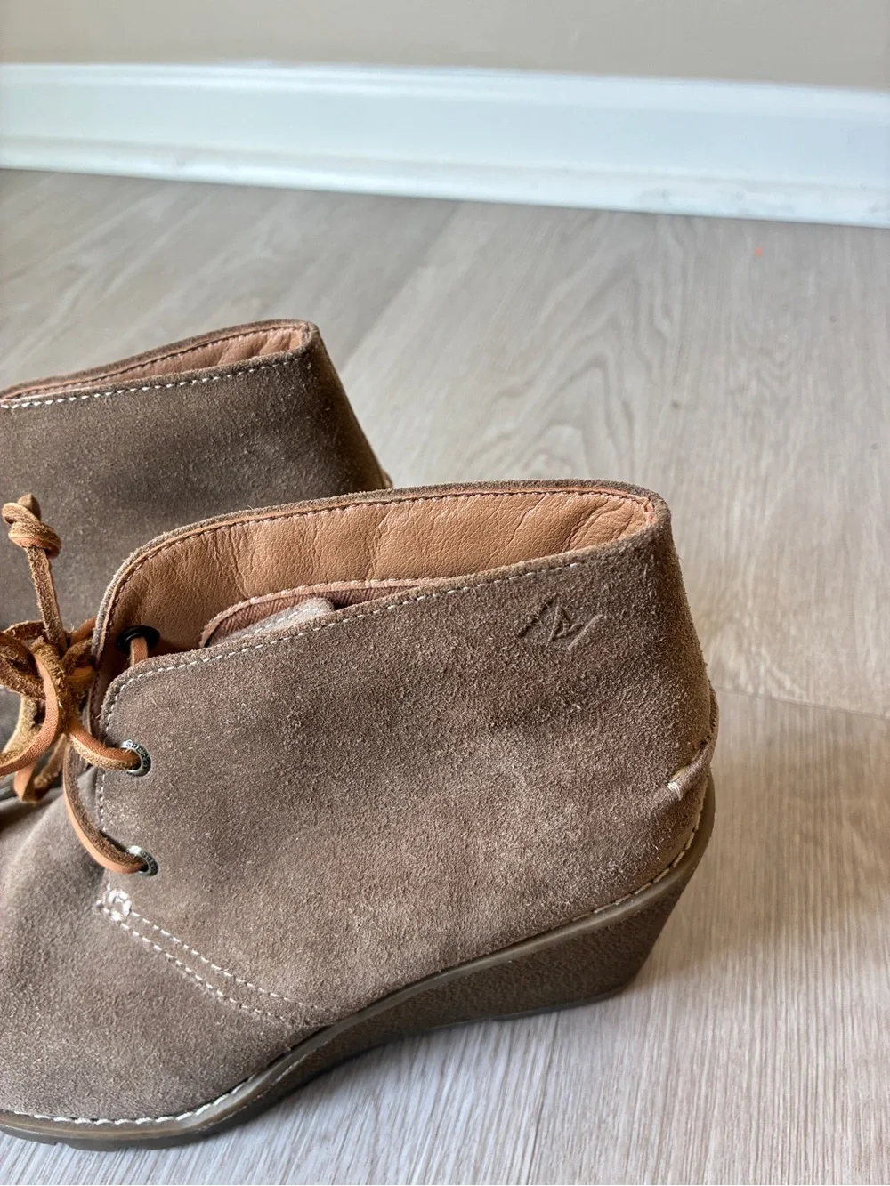Sperry Stella Prow Taupe Suede Leather Wedge Ankle Booties